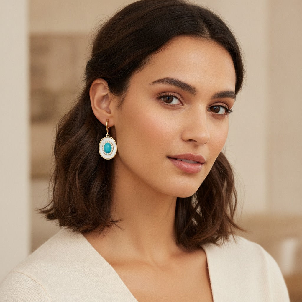 Pearl Drop Earrings - Turquoise Huggie – jewelry
