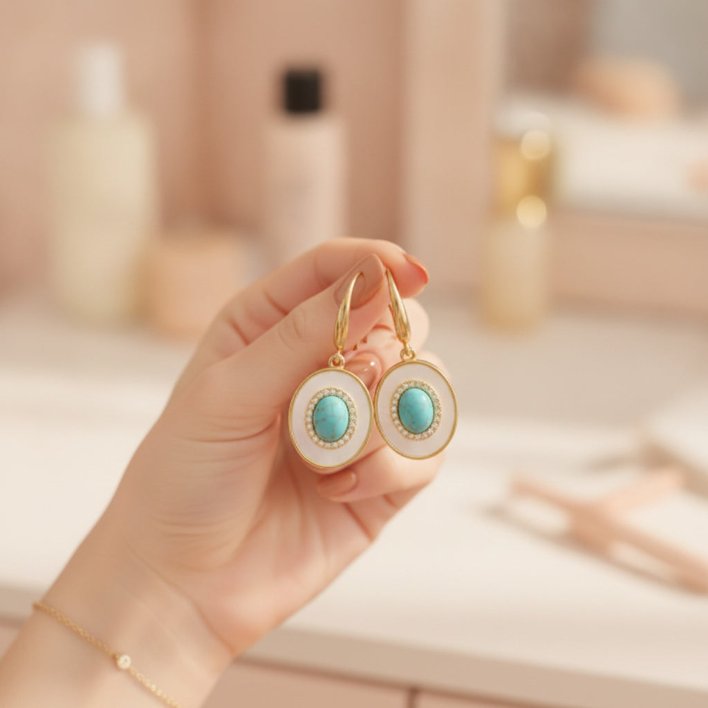 Pearl Drop Earrings - Turquoise Leverback – jewelry (view 2)
