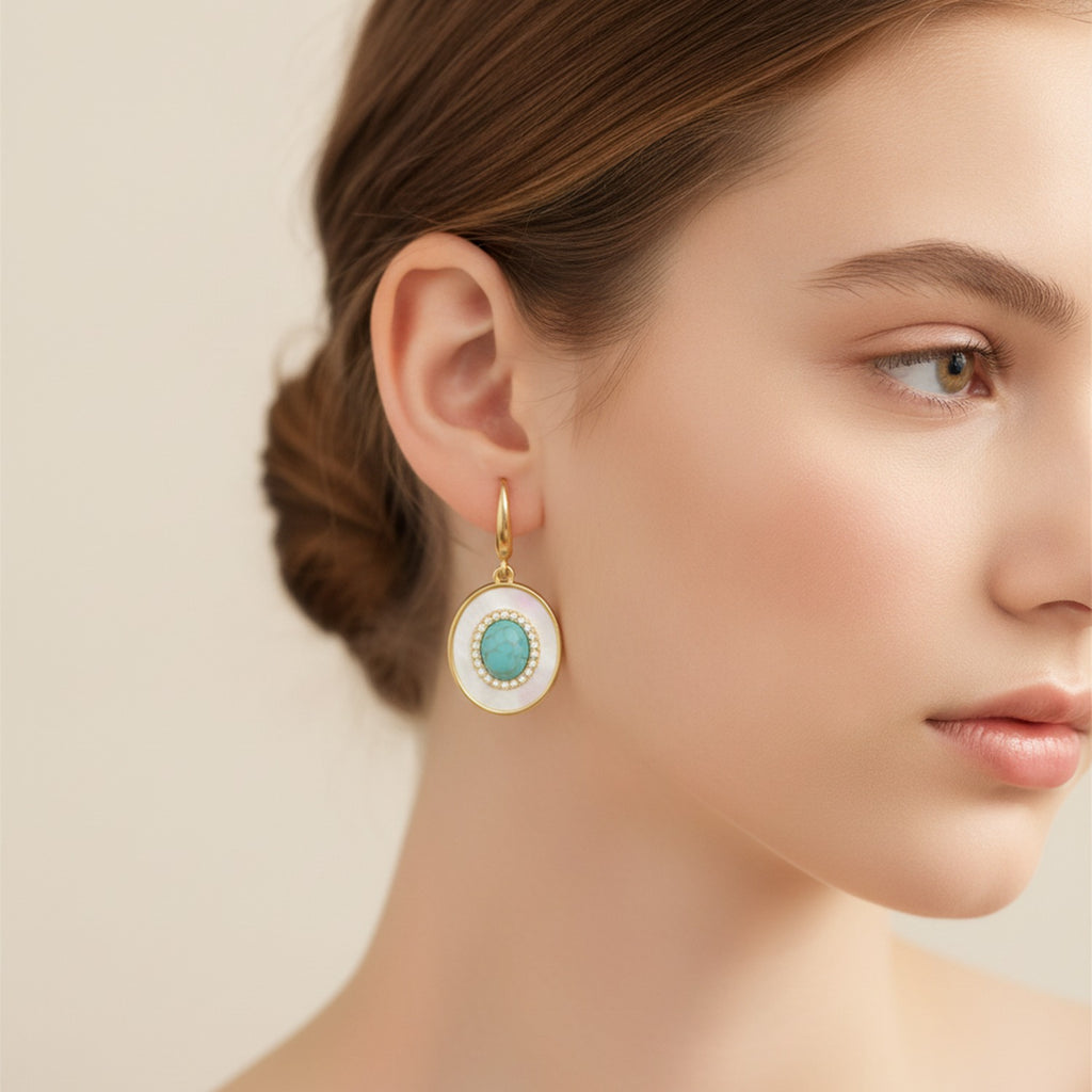Pearl Drop Earrings - Turquoise Leverback – jewelry (view 3)