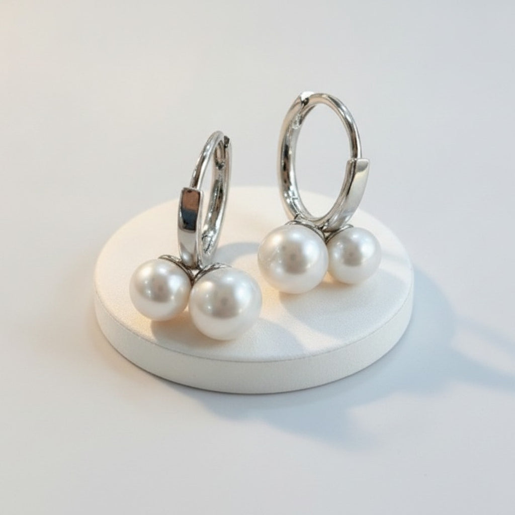 Elegant Double Pearl Dangle Hoop Earrings – jewelry (view 1)