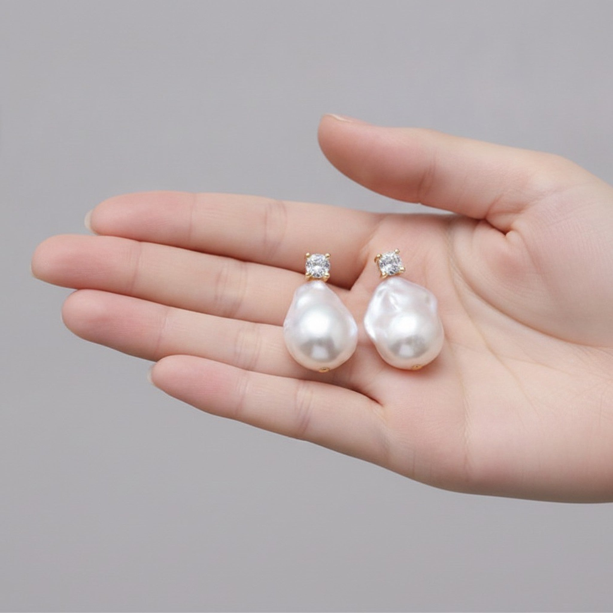 Baroque Pearl and Diamond Drop Earrings – jewelry (view 3)