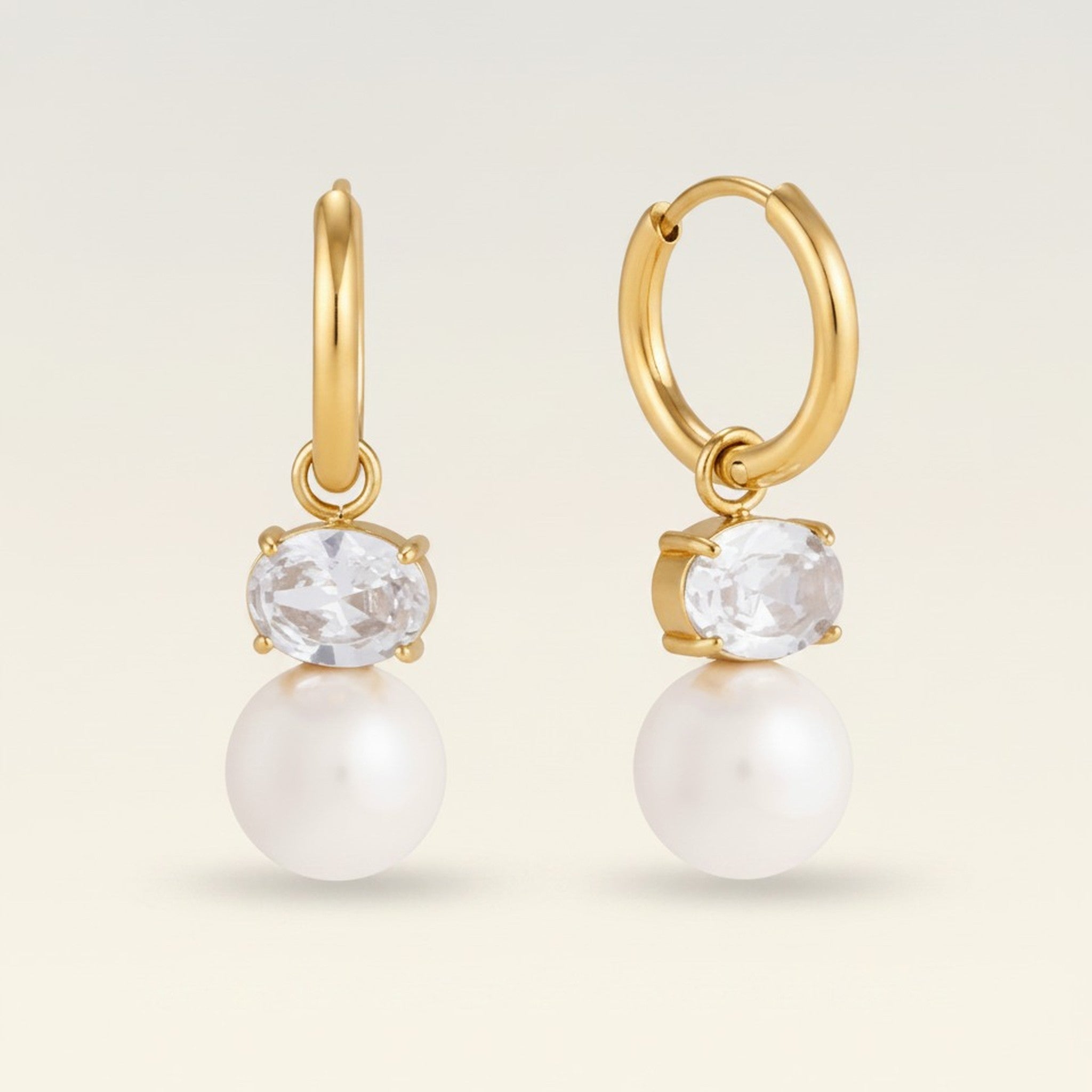 Gold Hoop Crystal Pearl Drop Earrings – jewelry (view 1)