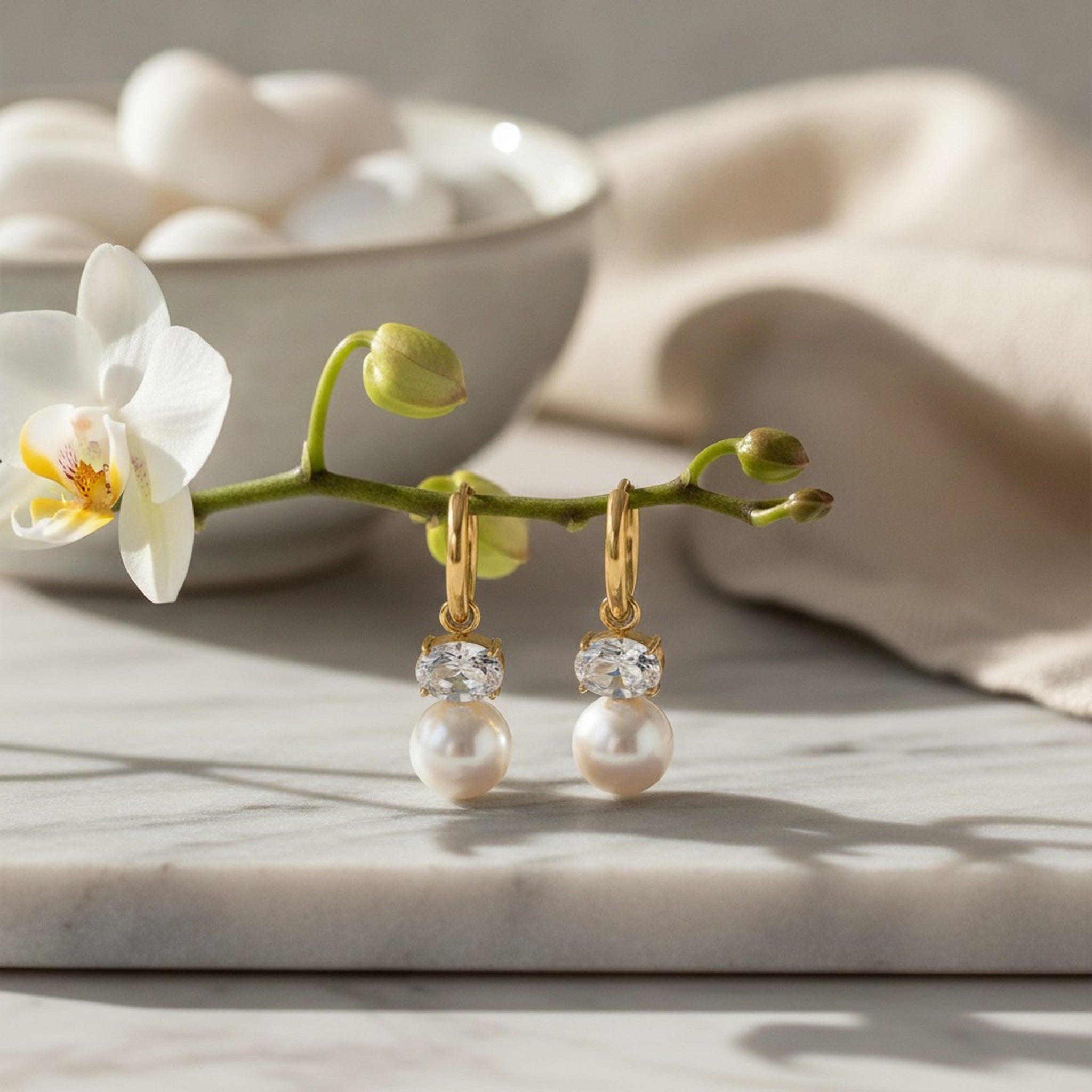 Gold Hoop Crystal Pearl Drop Earrings – jewelry (view 2)