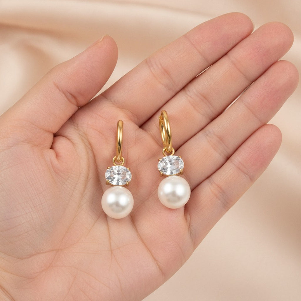 Gold Hoop Crystal Pearl Drop Earrings – jewelry (view 3)