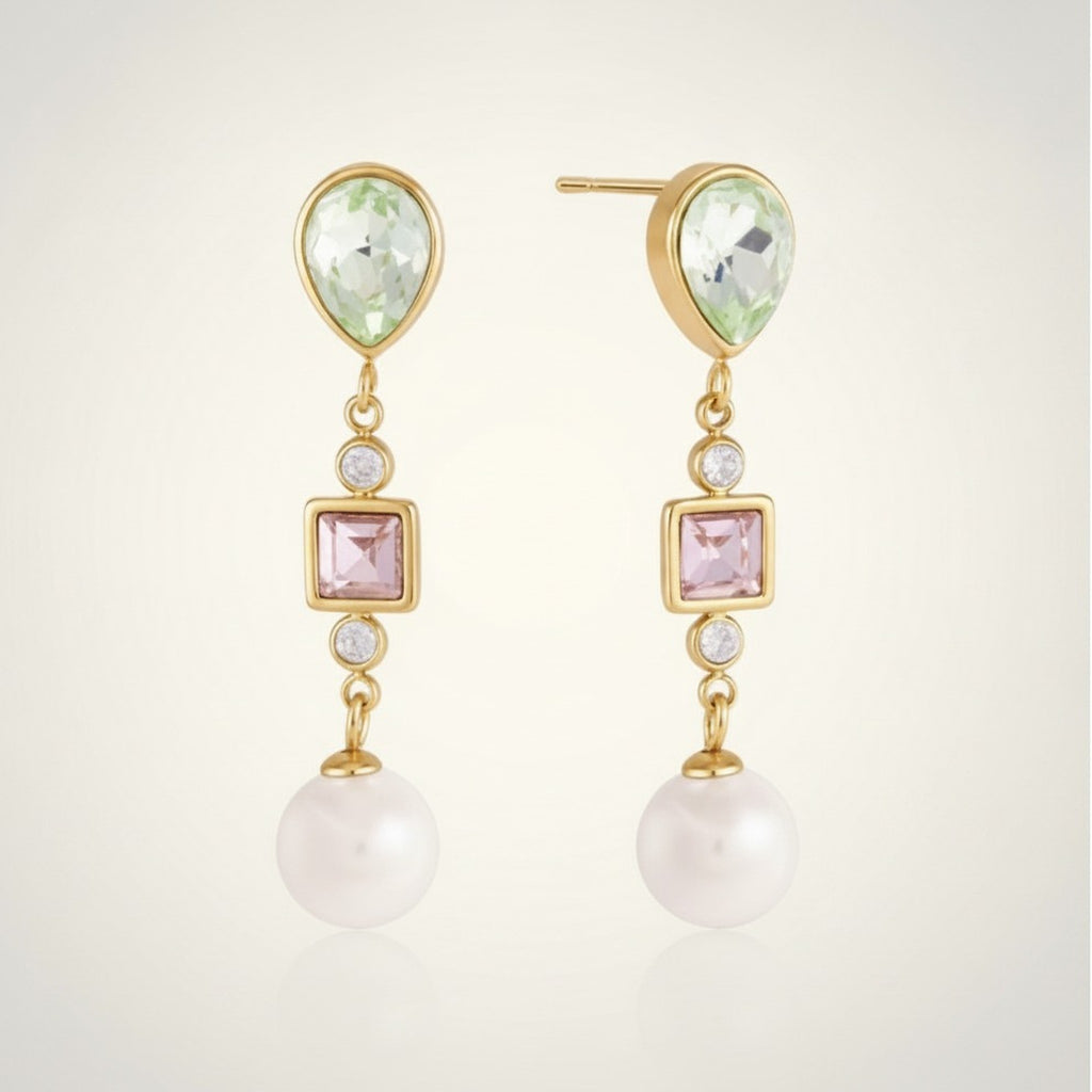 Gold Plated Pastel Gemstone Pearl Drop Earrings – jewelry (view 1)