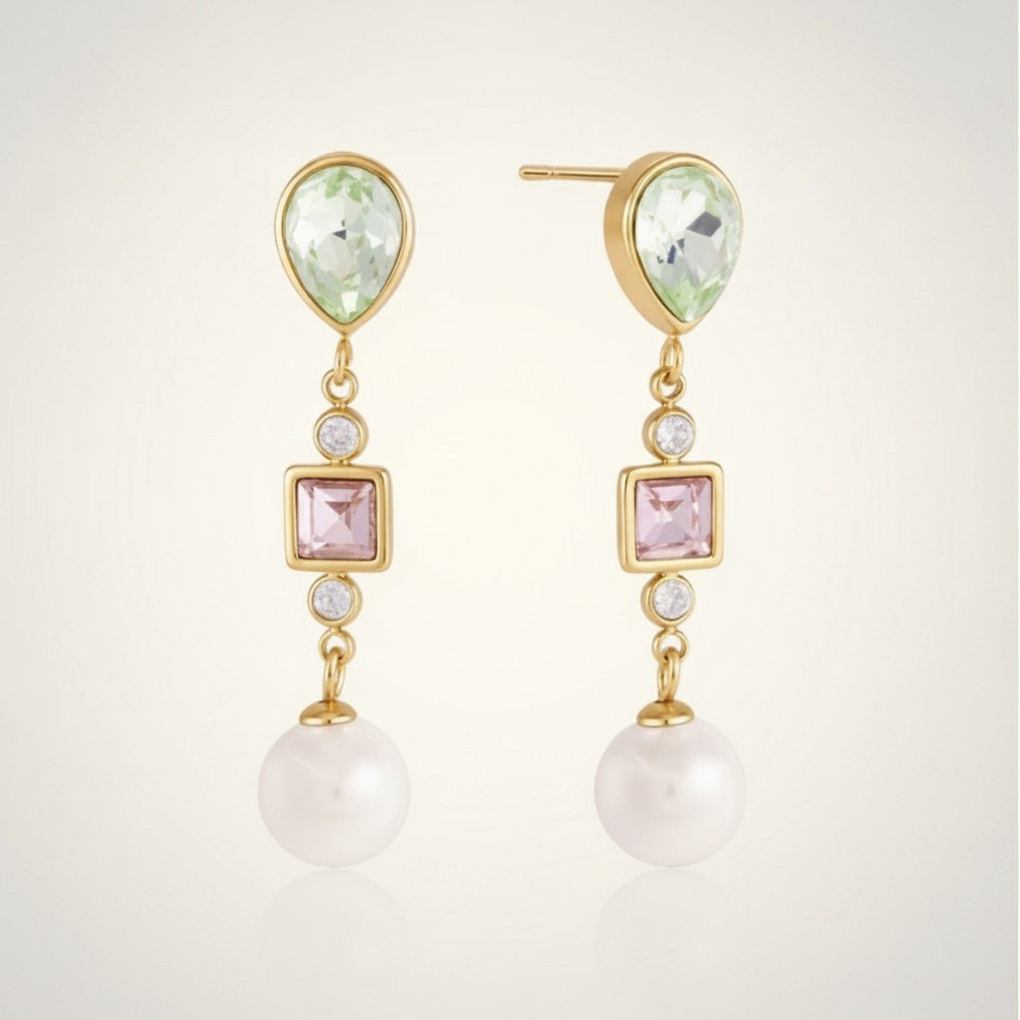 Gold Plated Pastel Gemstone Pearl Drop Earrings – jewelry (view 1)