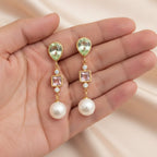 Gold Plated Pastel Gemstone Pearl Drop Earrings – jewelry (view 4)
