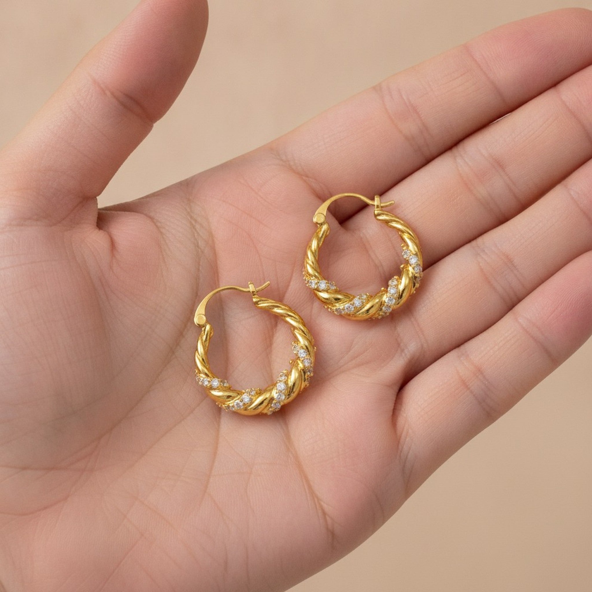 Elegant Sparkling Twisted Hoop Earrings – jewelry (view 3)