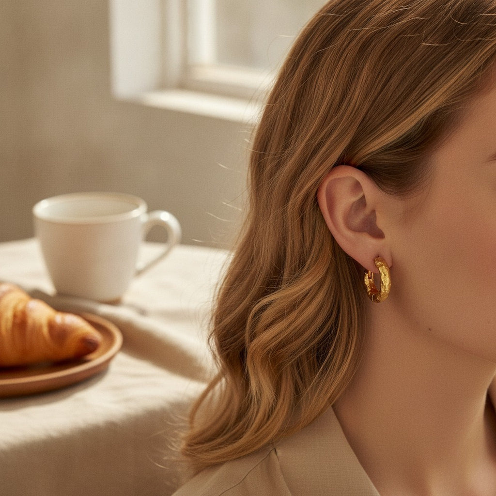 Chunky Textured Gold Hoop Earrings – jewelry (view 2)