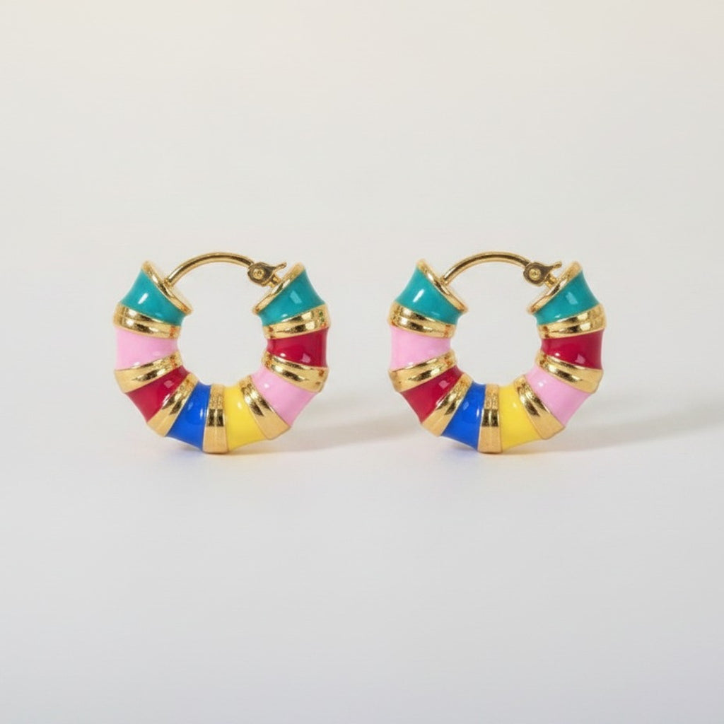 Fashion Enamel Segmented Hoop Earrings – jewelry (view 1)