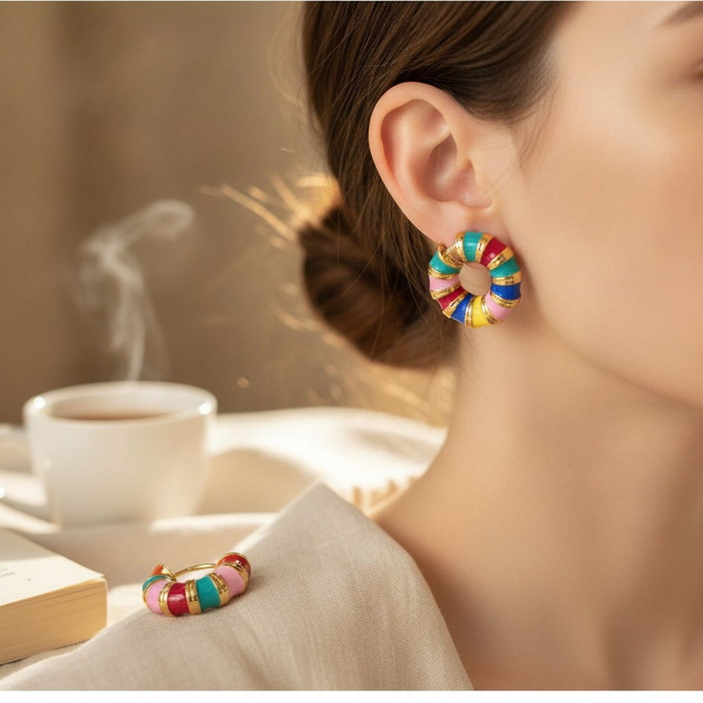 Fashion Enamel Segmented Hoop Earrings – jewelry (view 4)
