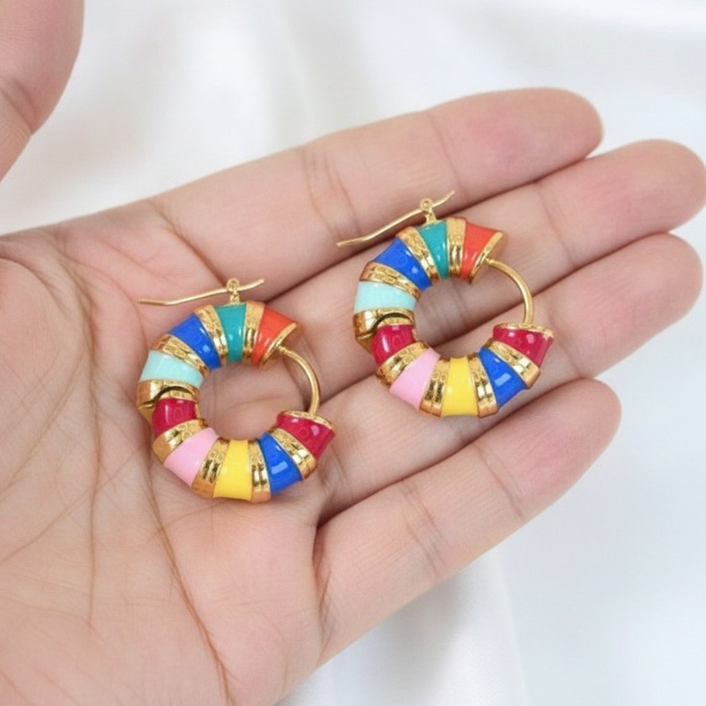 Fashion Enamel Segmented Hoop Earrings – jewelry (view 5)
