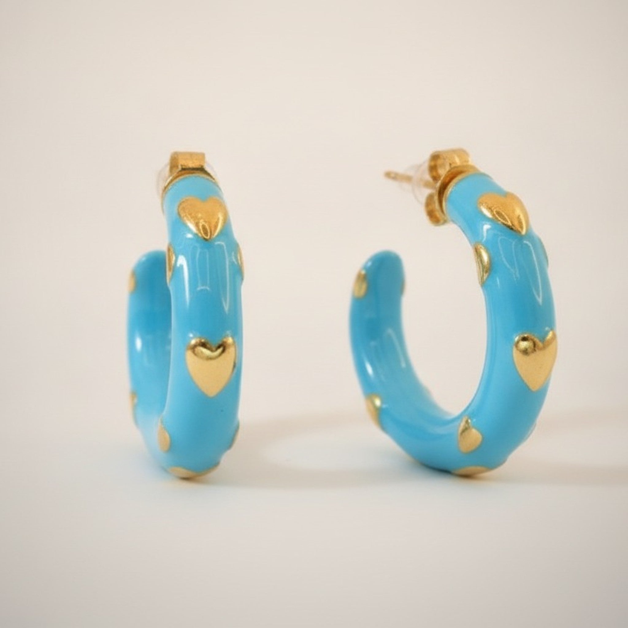 Chic Enamel Hoop Earrings with Heart Accents – jewelry (view 1)