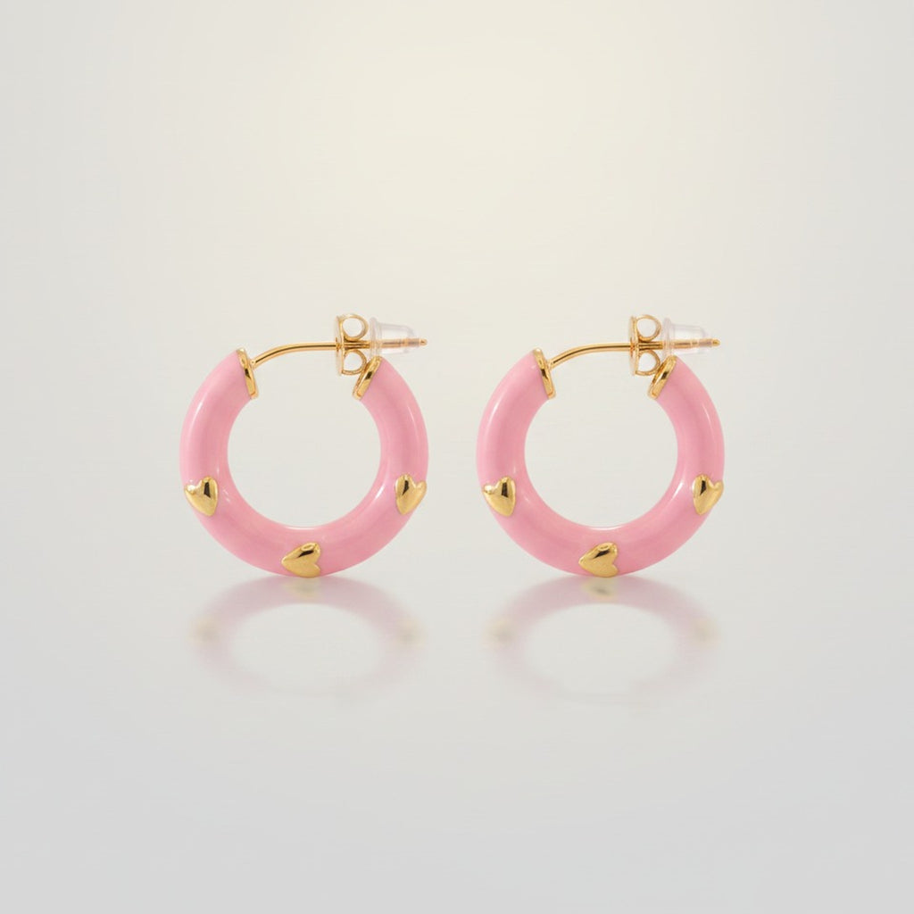 Chic Enamel Hoop Earrings with Heart Accents – jewelry (view 2)