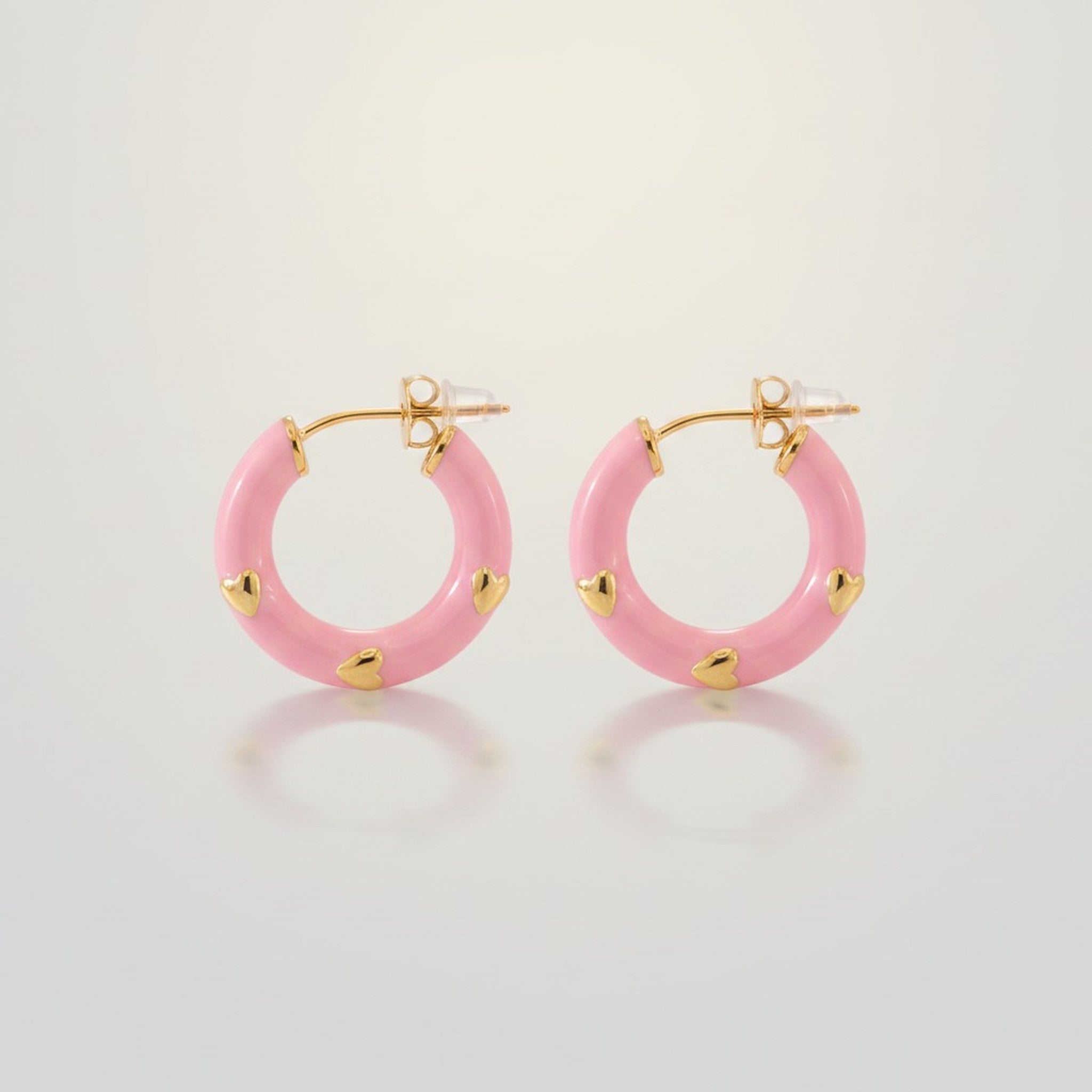 Chic Enamel Hoop Earrings with Heart Accents – jewelry (view 2)