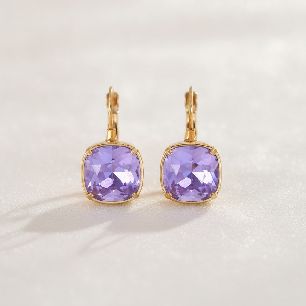 Elegant Square Crystal Dangle Leverback Earrings – jewelry (view 2)
