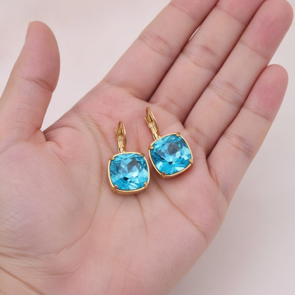 Elegant Square Crystal Dangle Leverback Earrings – jewelry (view 5)