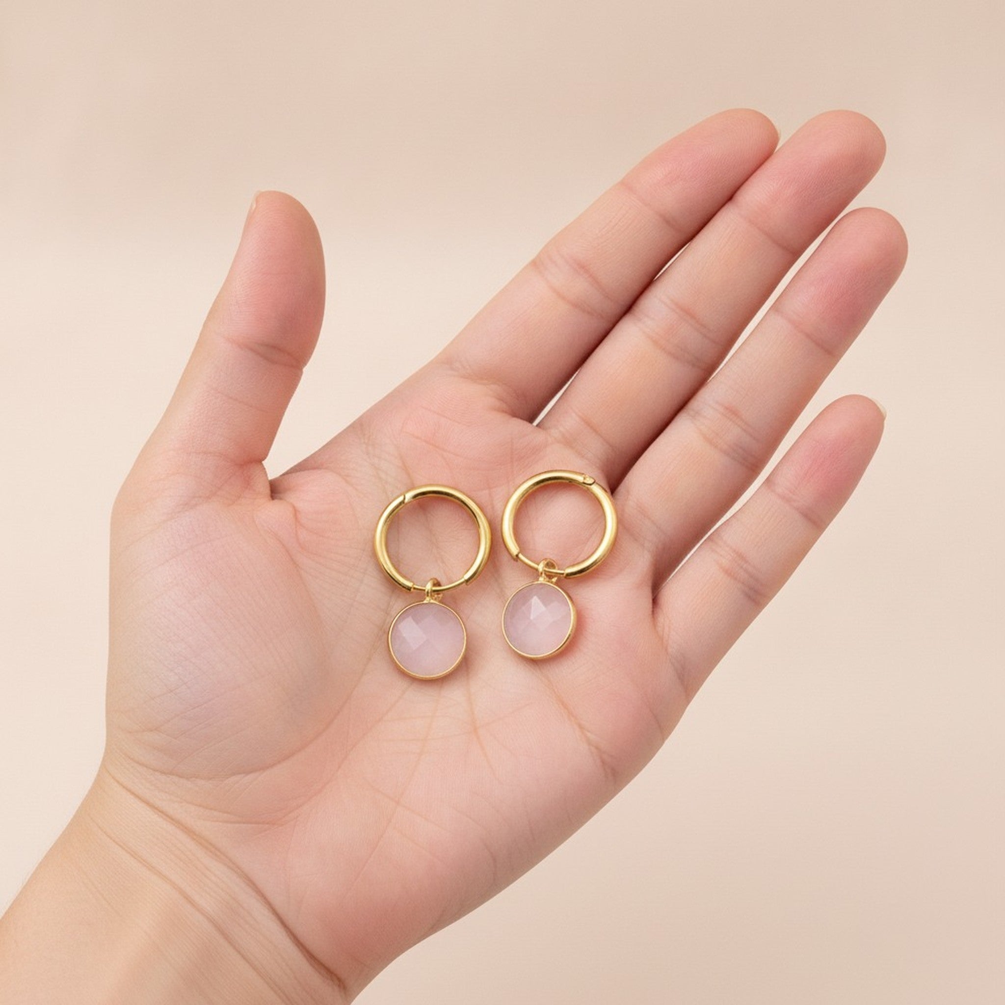 Gold Hoop Earrings With Stone Pendants – jewelry (view 4)