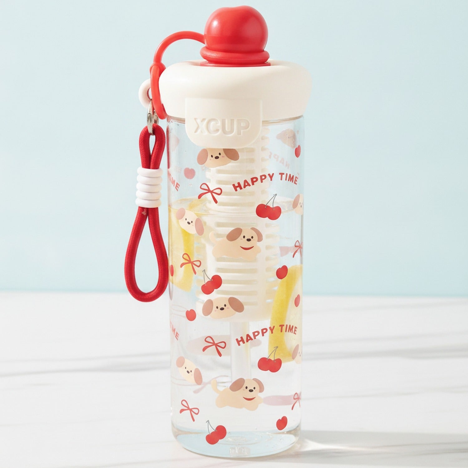 Cute Dog Bear Themed Water Bottle - Red Float Ball Tea Strainer with Rope