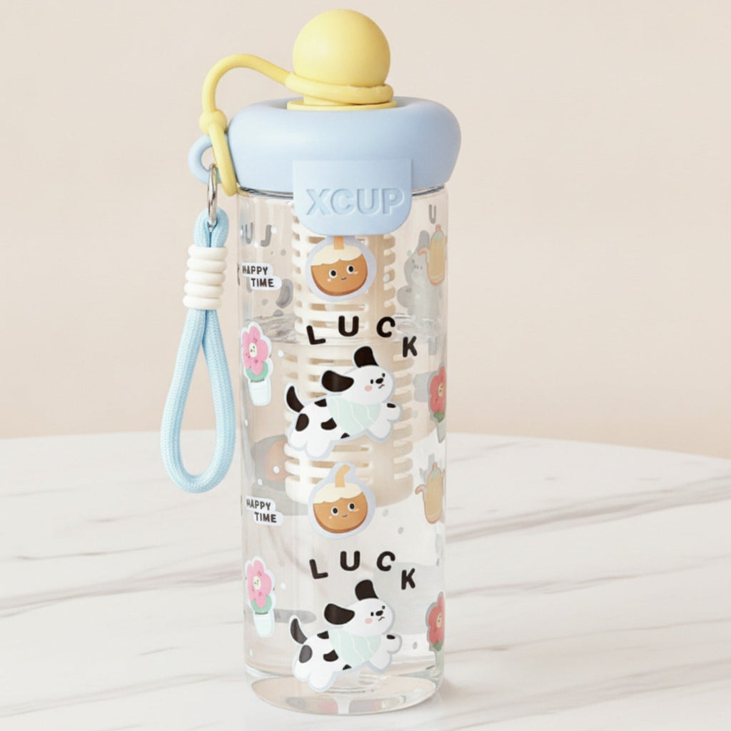 Cute Dog Bear Themed Water Bottle - Floating Ball - Tea Strainer + Rope