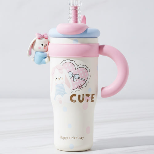 Bunny "Cute" Kids Straw Tumbler - Pink 1250ML Ceramic Coated Tumbler – novelty & toys (view 2)