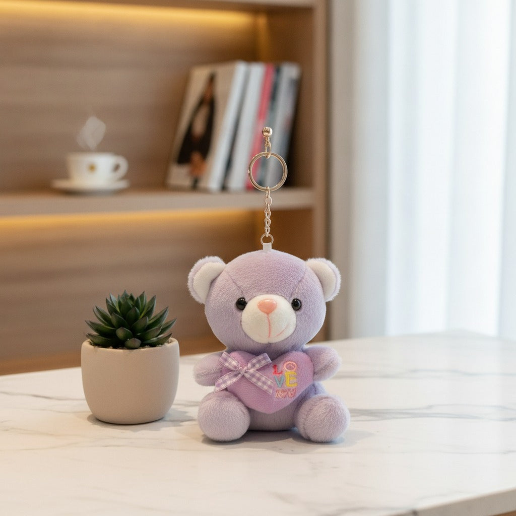 Cute Plush Teddy Bear Heart Keyring Charm – novelty & toys (view 3)