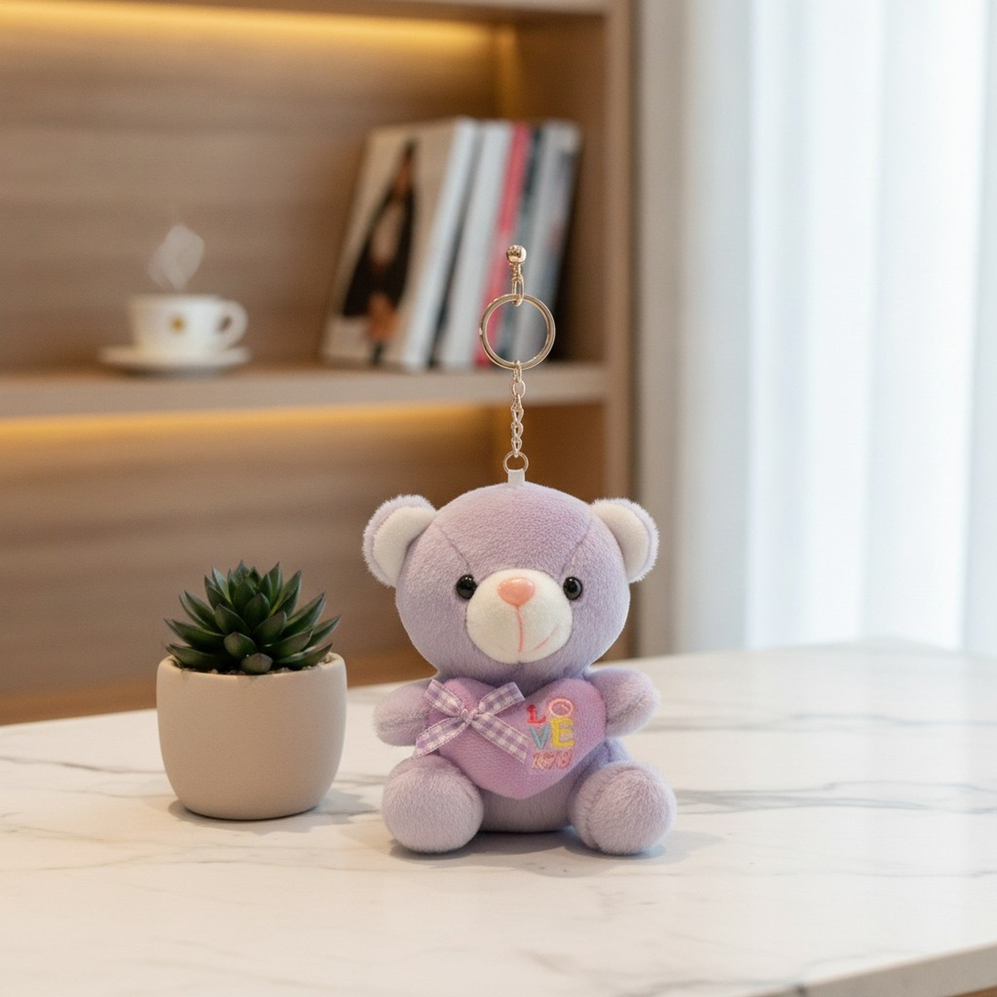 Cute Plush Teddy Bear Heart Keyring Charm – novelty & toys (view 3)