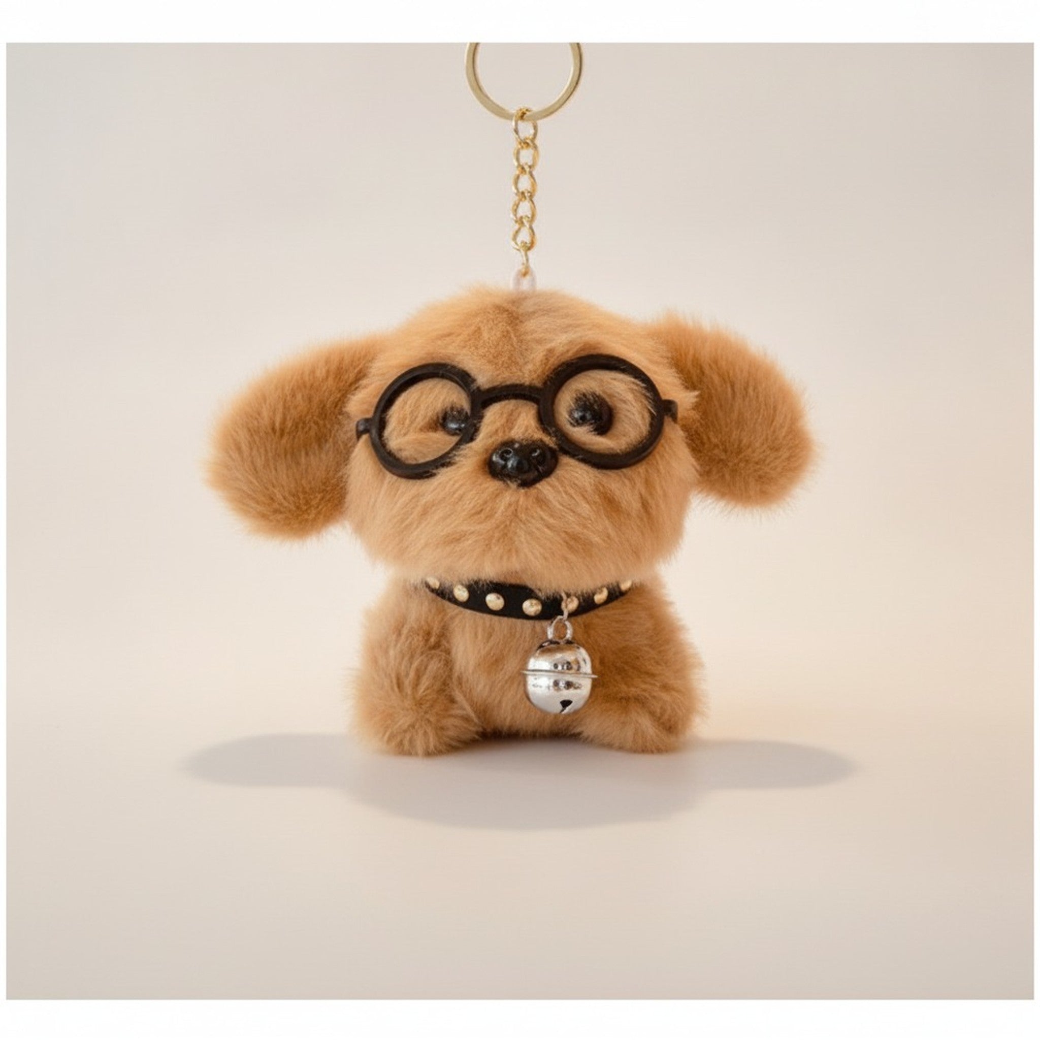 Fluffy Dog Keychain With Glasses And Bell – novelty & toys (view 2)