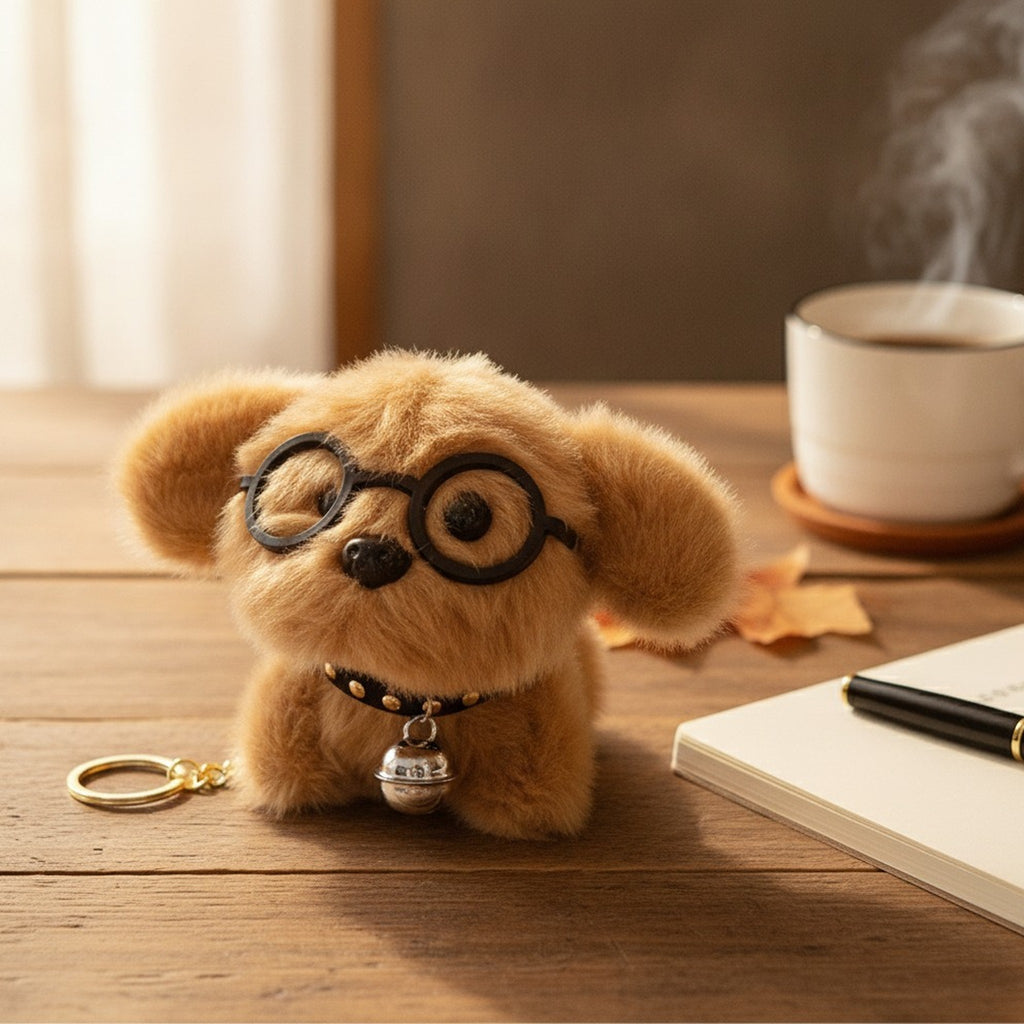 Fluffy Dog Keychain With Glasses And Bell – novelty & toys (view 3)