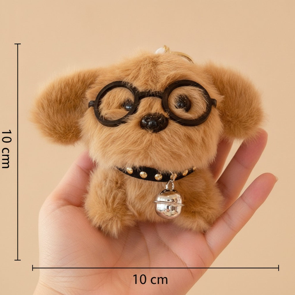 Fluffy Dog Keychain With Glasses And Bell – novelty & toys (view 4)