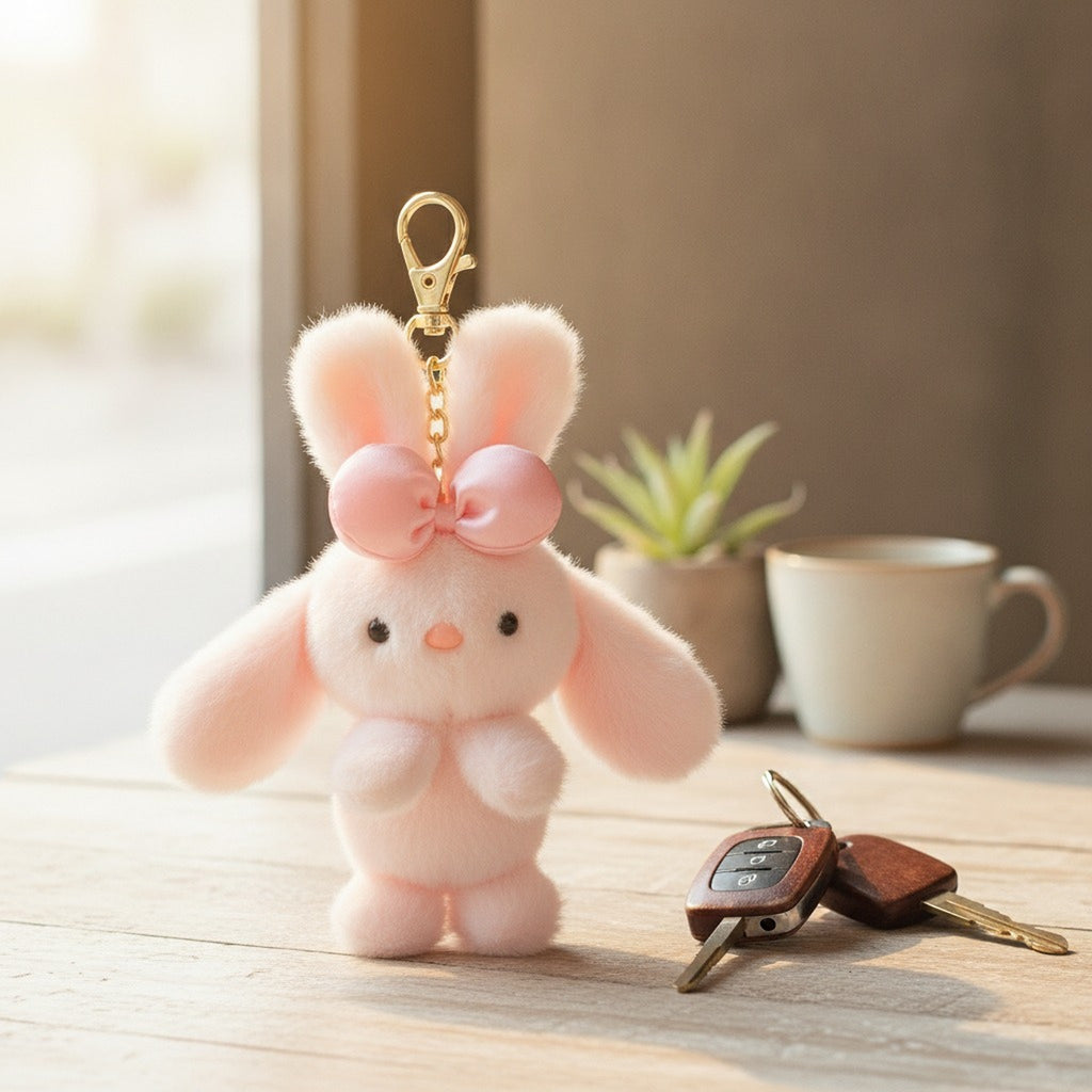 Cute Fluffy Bunny Keychain Plush Accessory – novelty & toys (view 3)