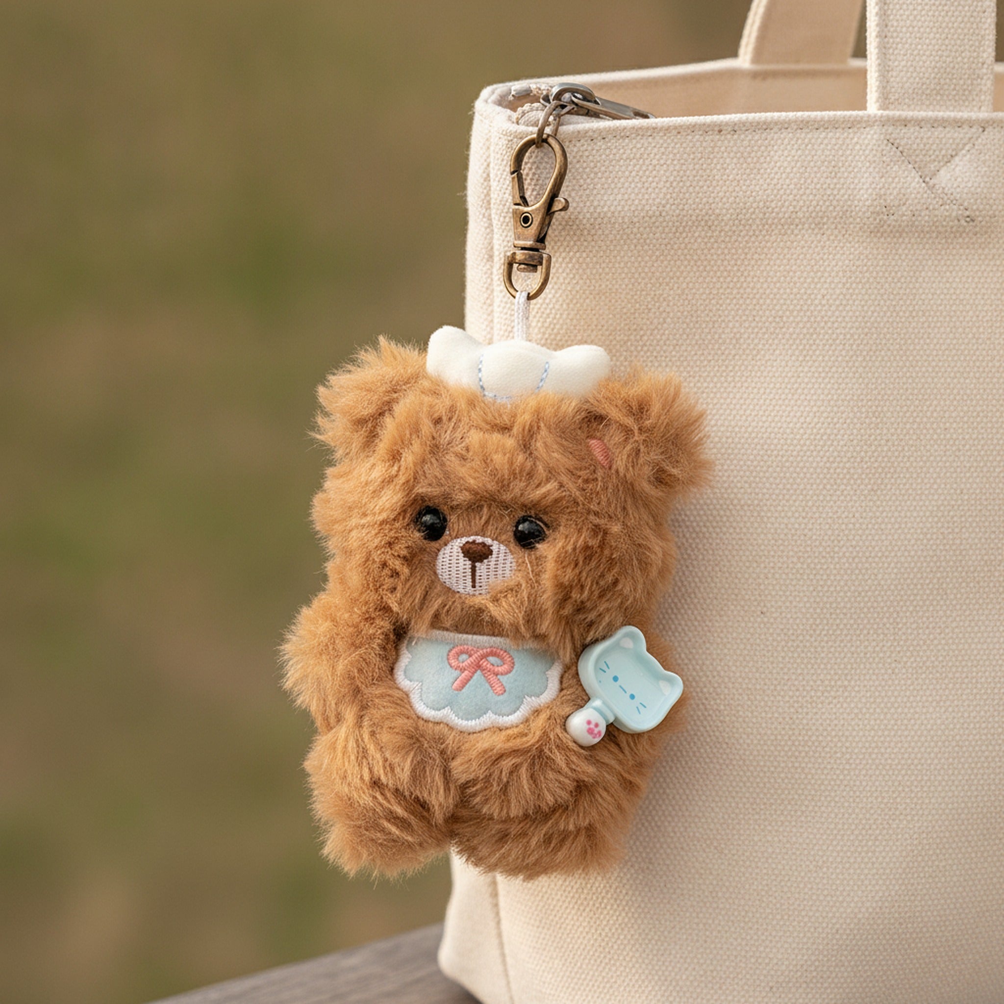 Chef Bear Plush Keychain Charm - Brown – novelty & toys (view 3)