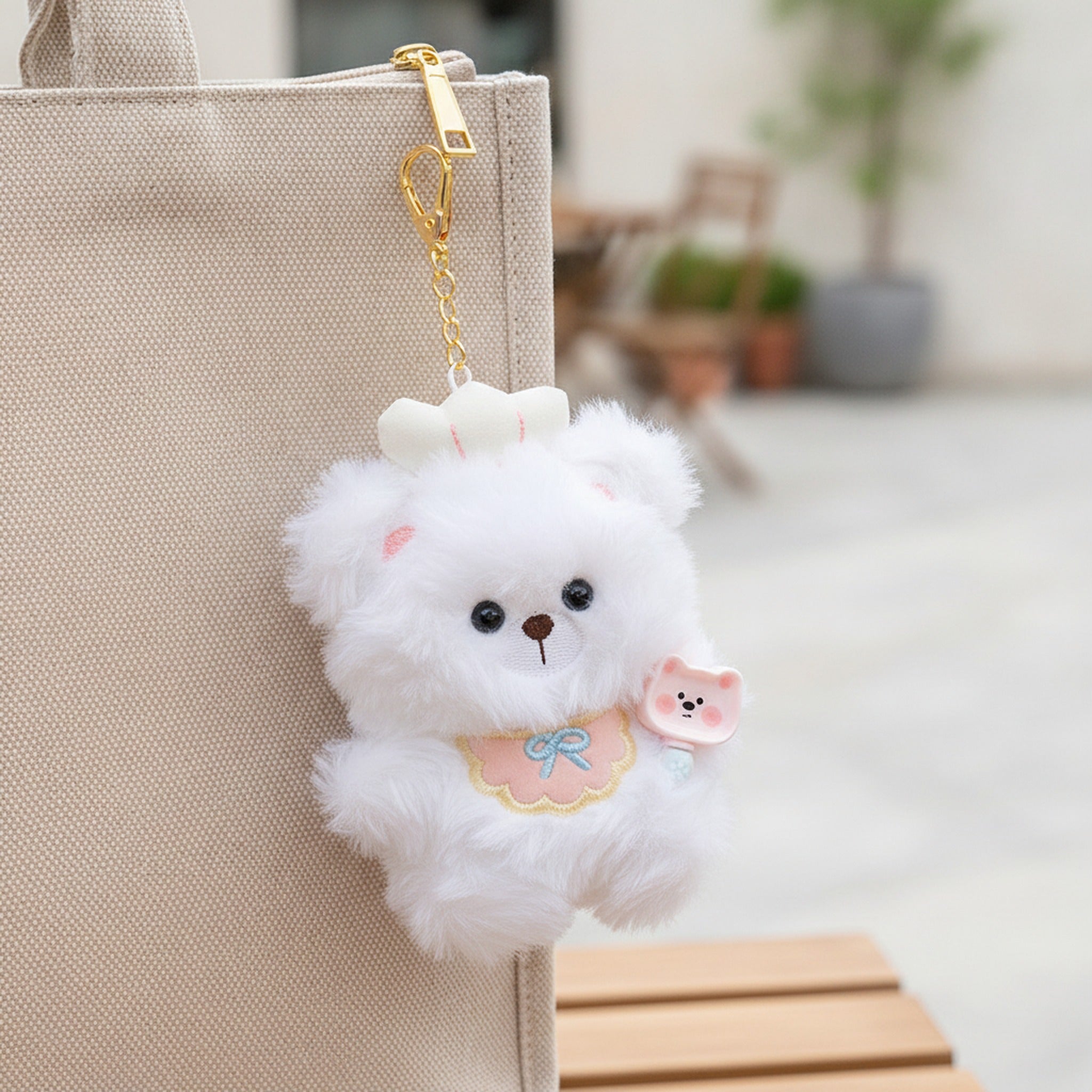 Chef Bear Plush Keychain Charm - White – novelty & toys (view 3)