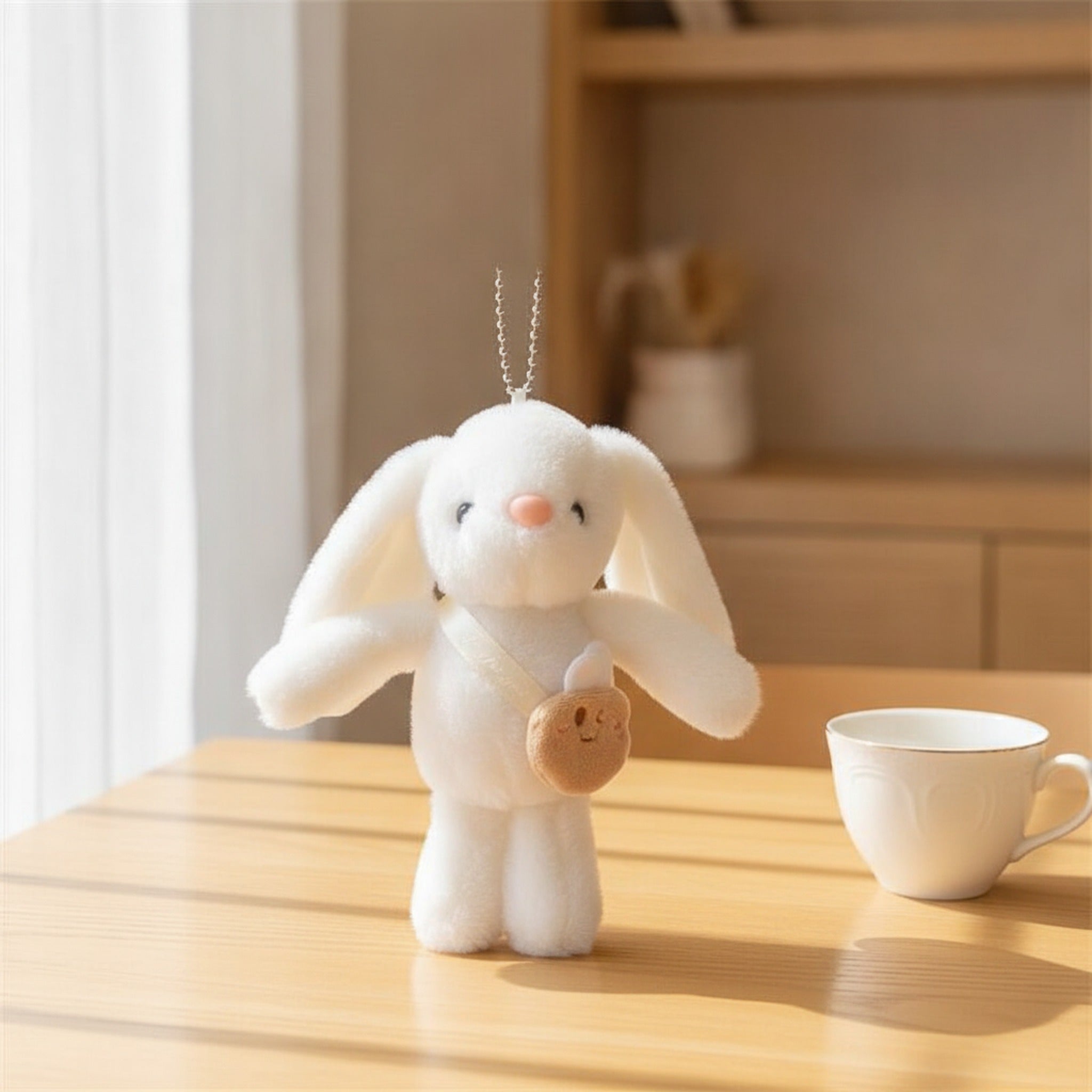 Fluffy Bunny Plush Keychain Bag Charm - White – novelty & toys (view 2)