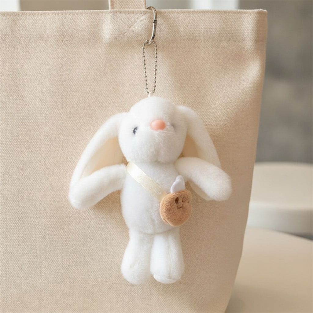 Fluffy Bunny Plush Keychain Bag Charm - White – novelty & toys (view 3)