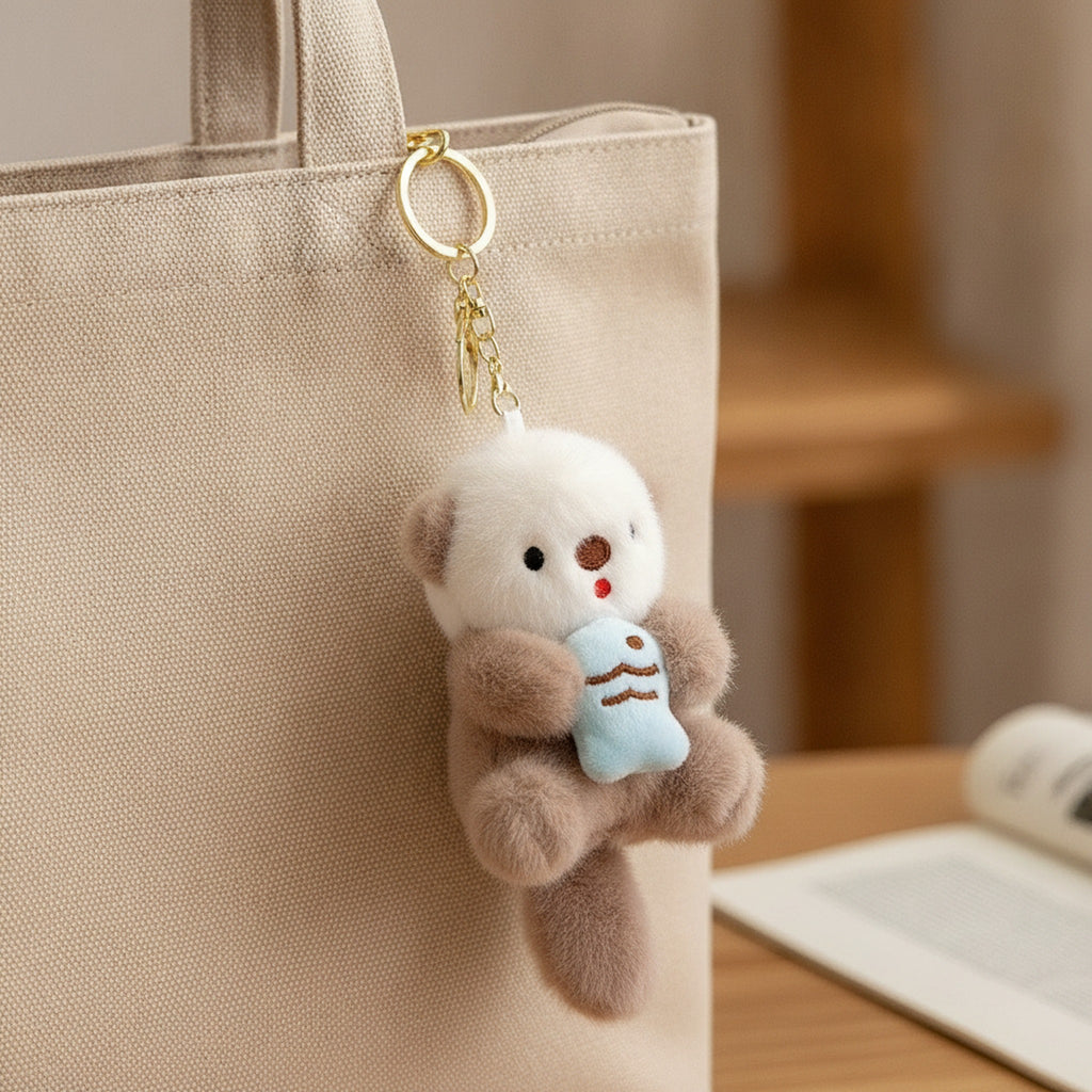 Cute Otter Plush Keychain Bag Charm - Lightbrown – novelty & toys (view 3)