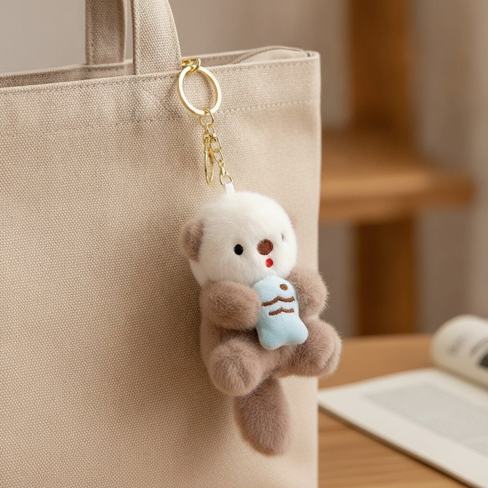 Cute Otter Plush Keychain Bag Charm - Lightbrown – novelty & toys (view 3)
