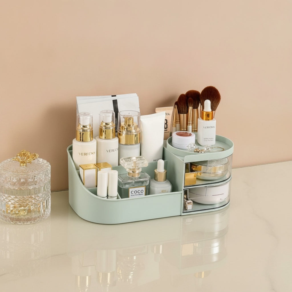 Rotating Cosmetic Organizer With Mirror And Brush Holder - Light Green Large No Mirror