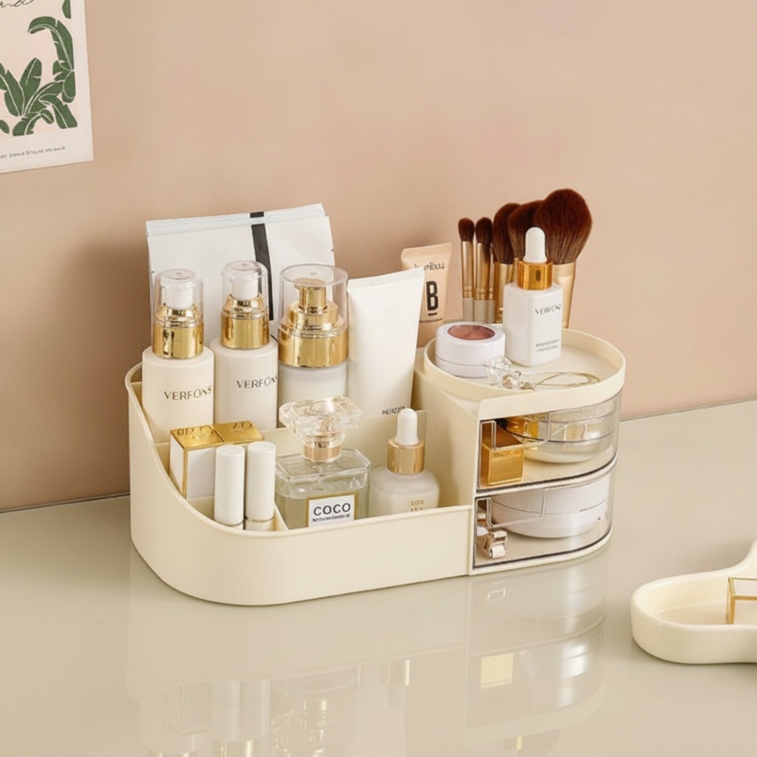 Rotating Cosmetic Organizer With Mirror And Brush Holder - Creamy Large - No Mirror – bags & wallets (view 2)