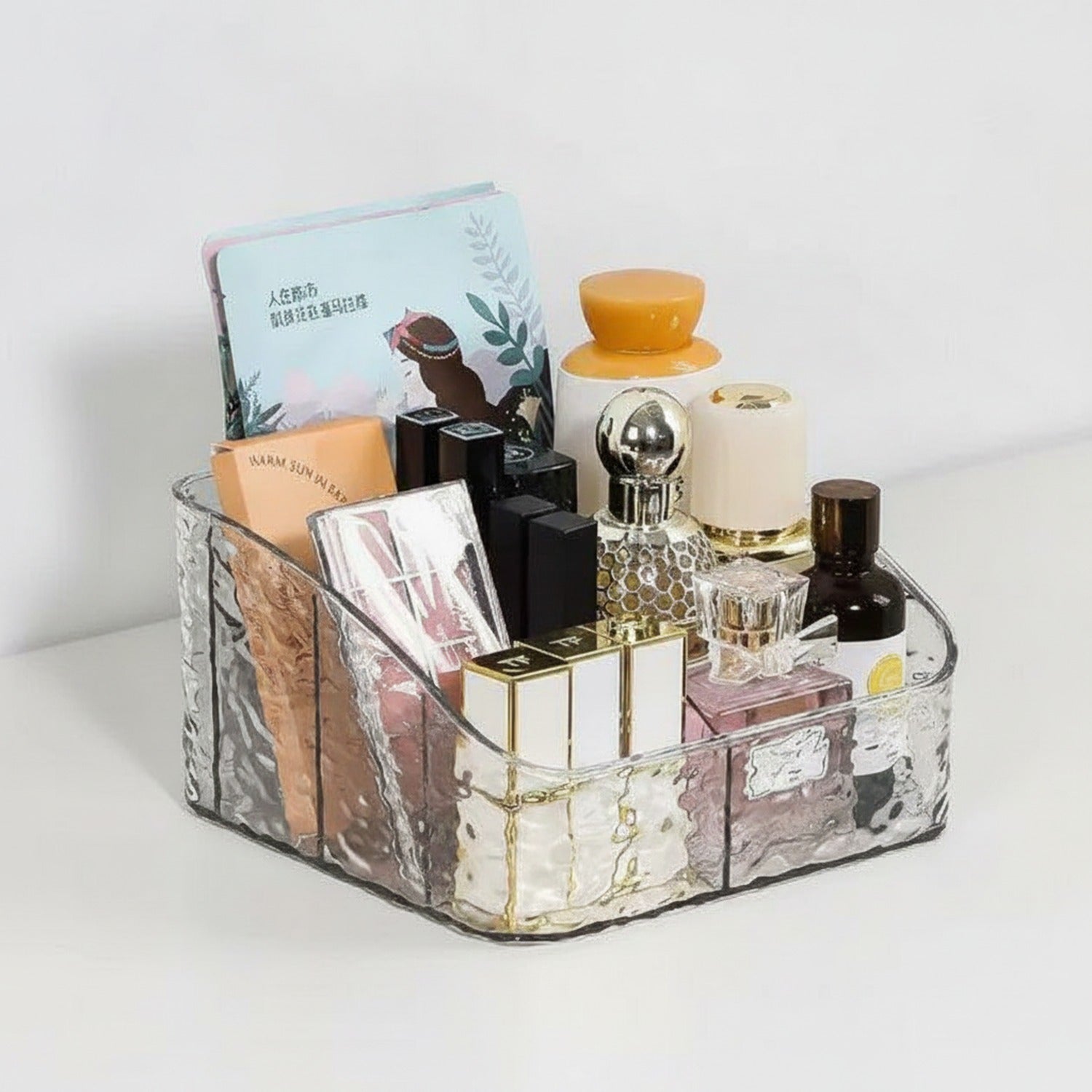 Textured Marble Cosmetic Organizer Bag With Gold Trim