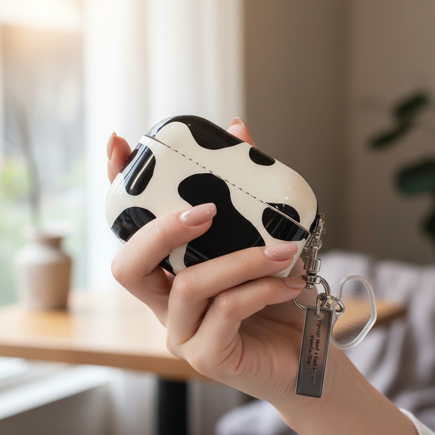 Cow Print AirPods Case With Charm Keychain