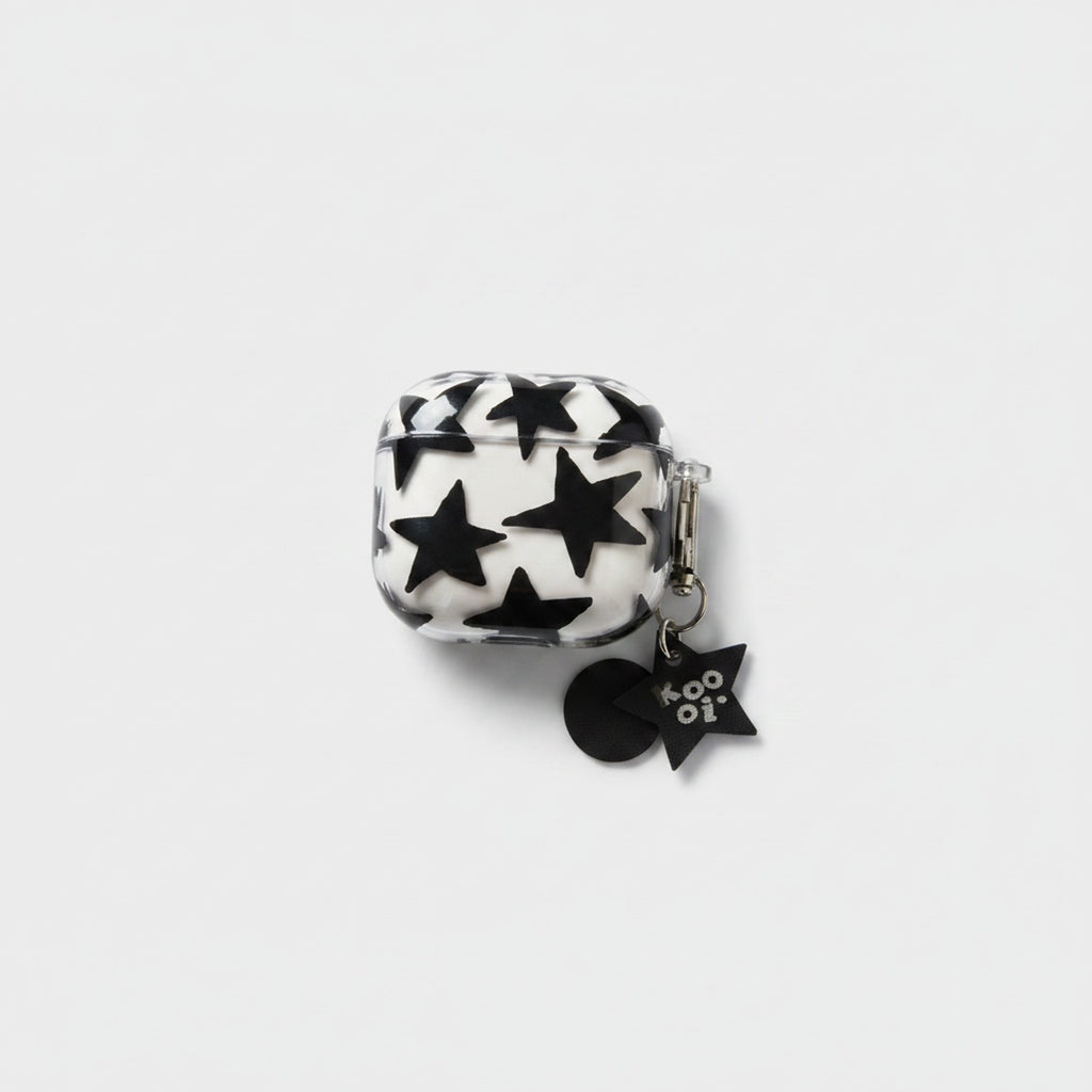 Black Star Print AirPods Case With Charm