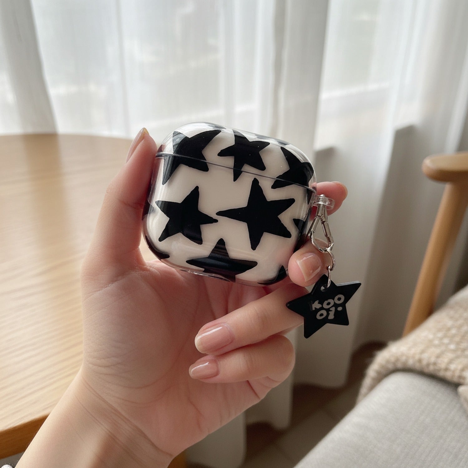 Black Star Print AirPods Case With Charm
