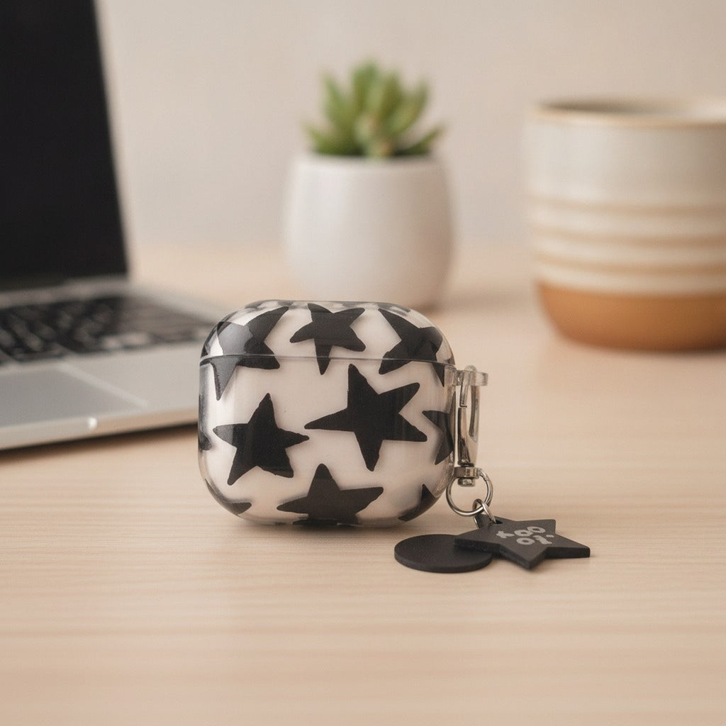 Black Star Transparent AirPods Case with Charm