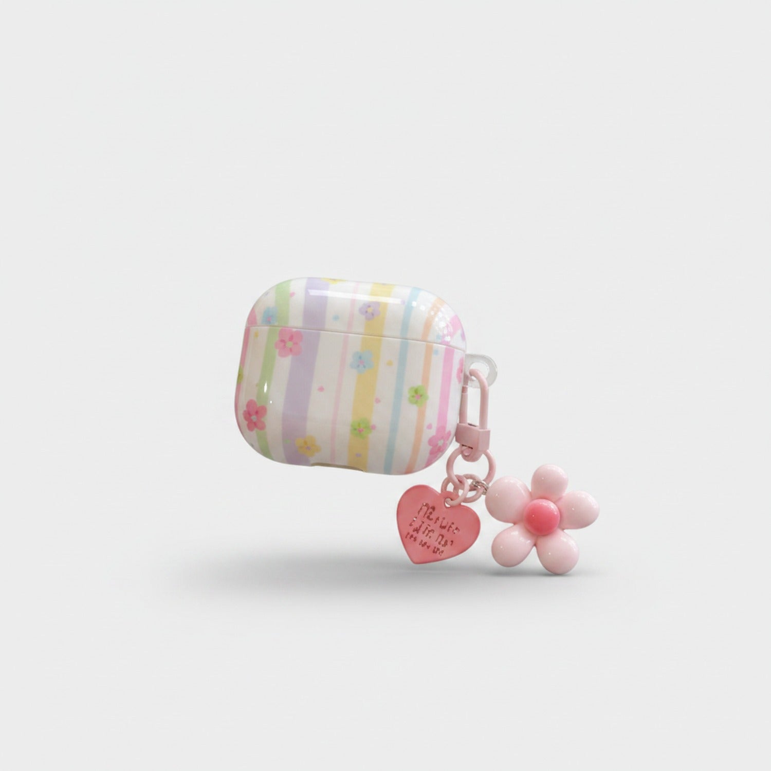 Pastel Striped Flower Charm AirPods Case