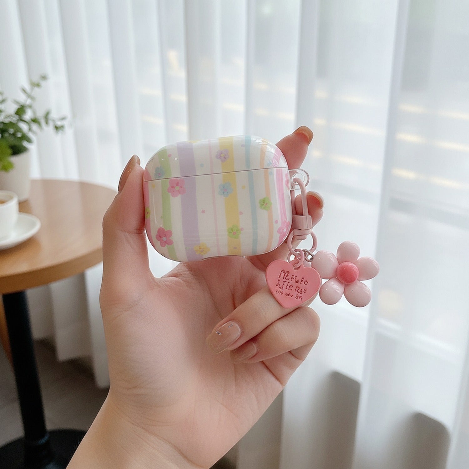 Pastel Striped Flower Charm AirPods Case