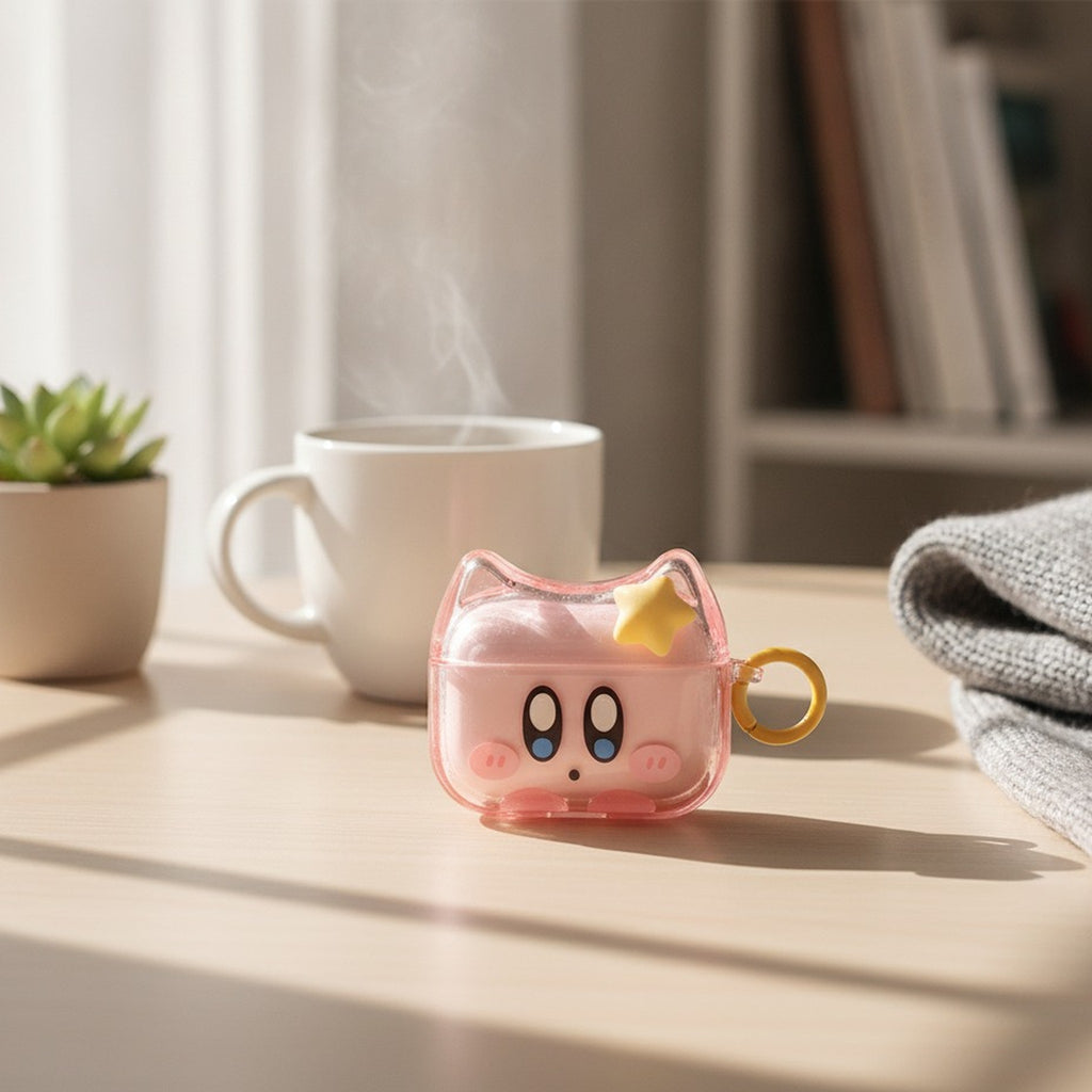 Cute Pink Kirby Cat Ears Clear AirPods Case
