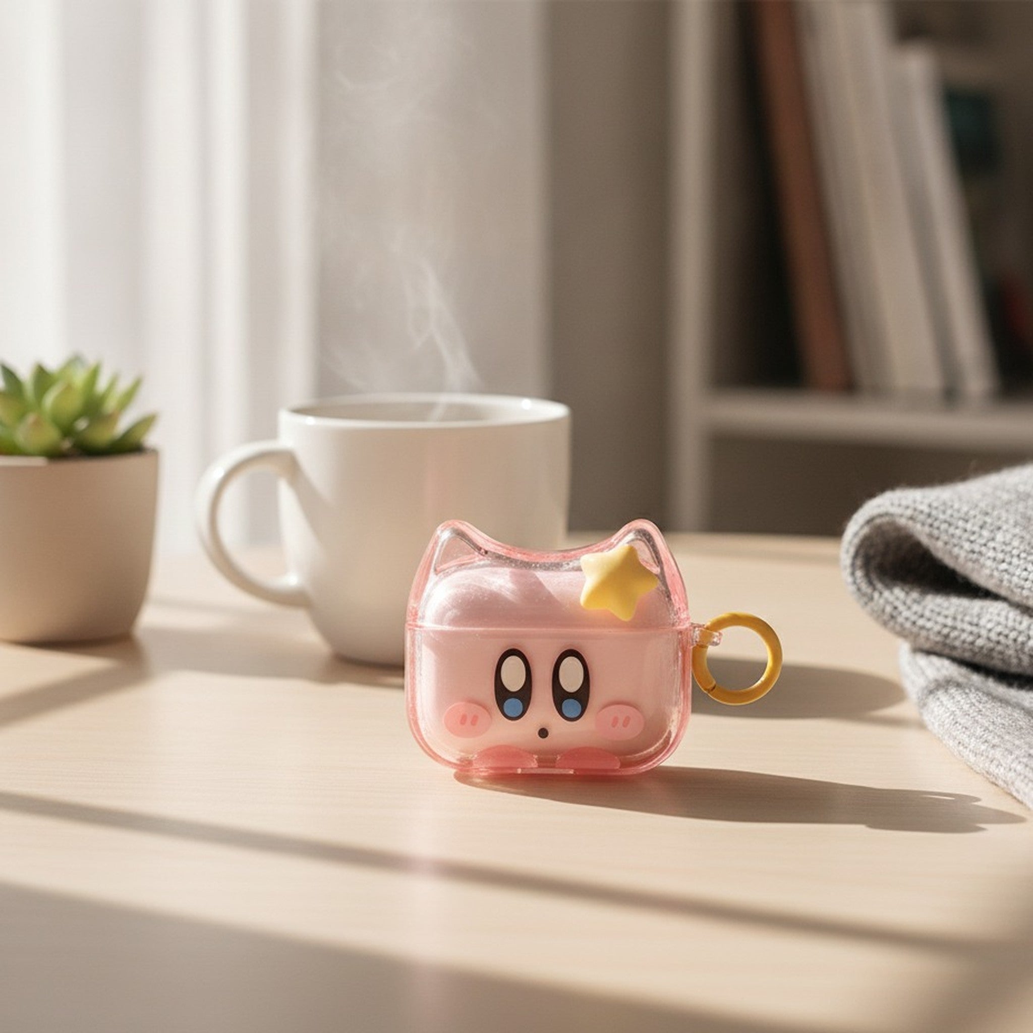 Cute Pink Kirby Cat Ears Clear AirPods Case
