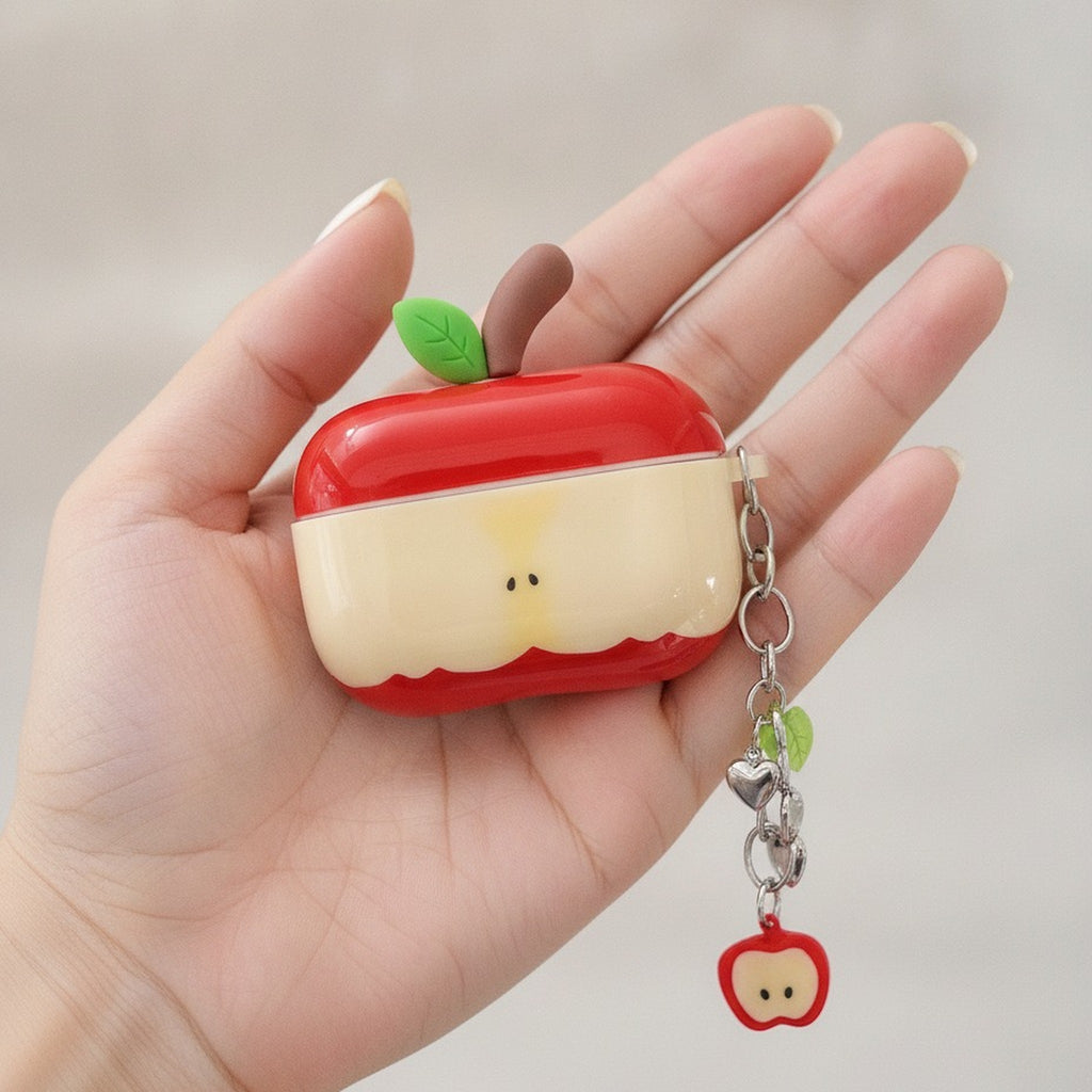 Cute Red Bitten Apple AirPods Case with Charm