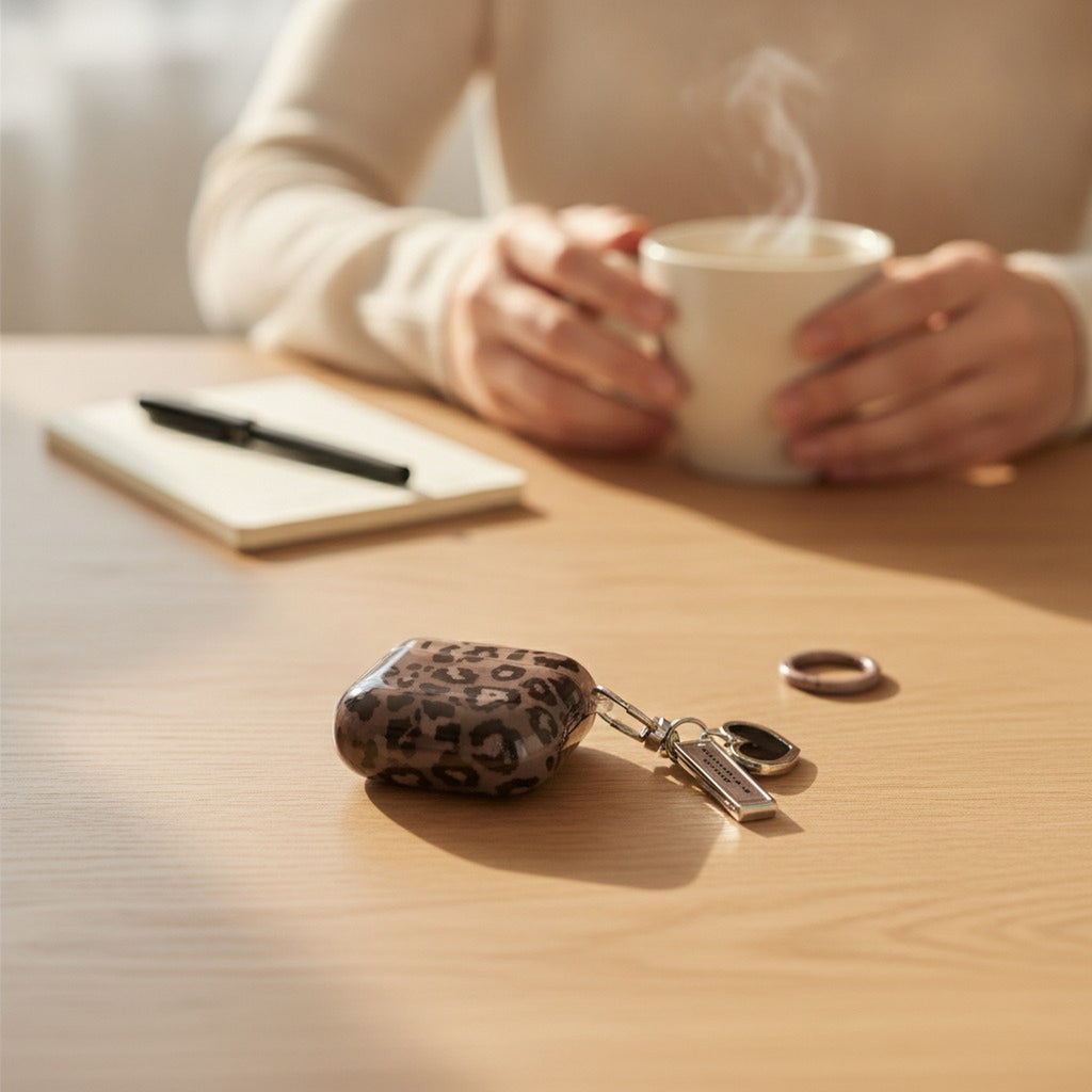 Translucent Leopard Print AirPods Case with Finger Ring